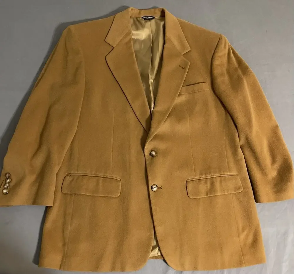 Vtg Bill Blass 100% Cashmere Blazer Sport Coat Jacket 42R Camel Tan Gold Mens